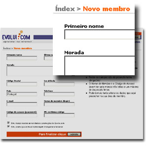 Registo no EVOLUI.COM
